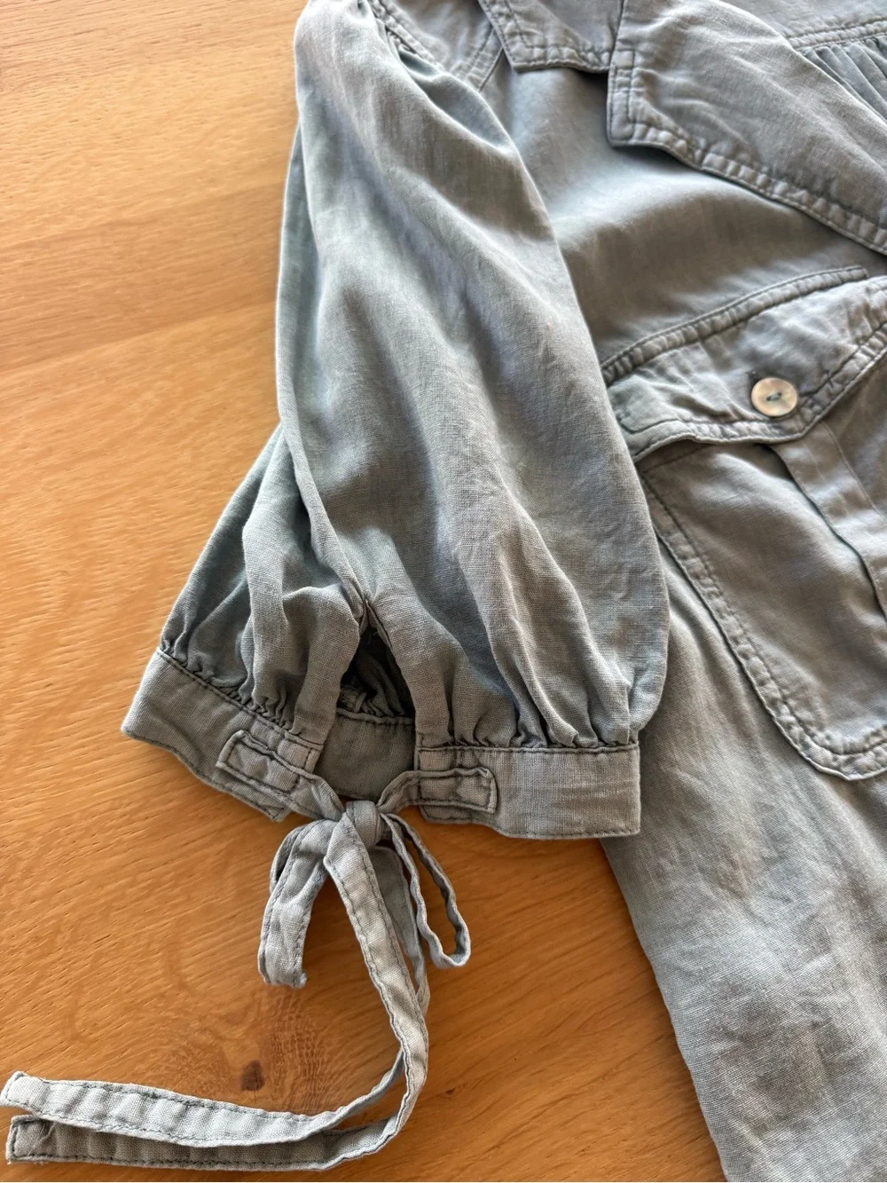 Free People Button-Front Shirt Puff Sleeves Slate Blue Size Large